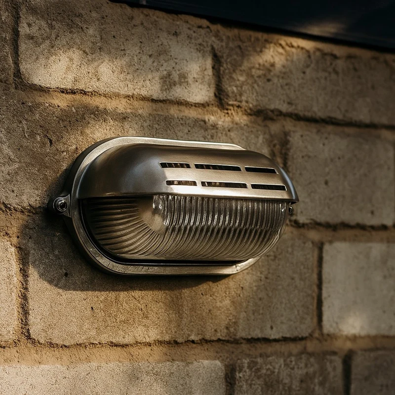 Casa Padrino Jugendstil Schiffslampe 23 x 10 x H. 12 cm - Nickel - Nostalgische Wetterfeste Außenleuchte