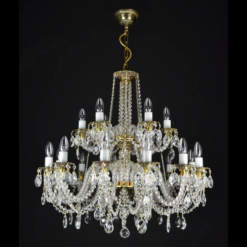Casa Padrino Luxus Barock Kristall Kronleuchter Gold Ø 75 x H. 78 cm - Prunkvolle Messing Kronleuchter mit böhmischem Kristallglas - Barock Möbel - Edel & Prunkvoll