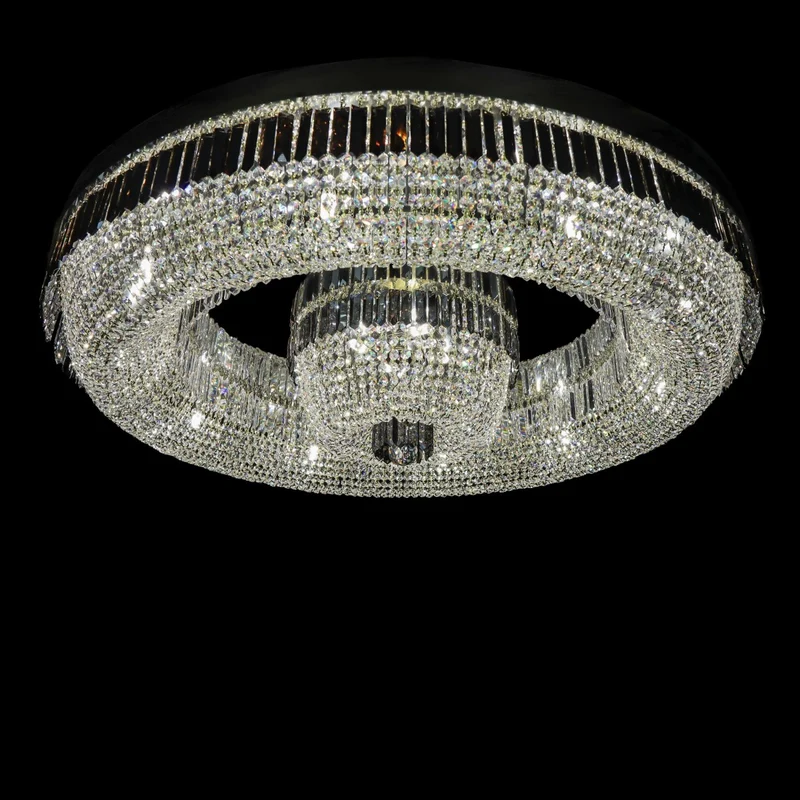 Casa Padrino Luxus Kristall Deckenleuchte Silber Ø 120 x H. 26 cm - Prunkvolle Messing Deckenleuchte mit böhmischem Kristallglas - Barock Möbel - Edel & Prunkvoll