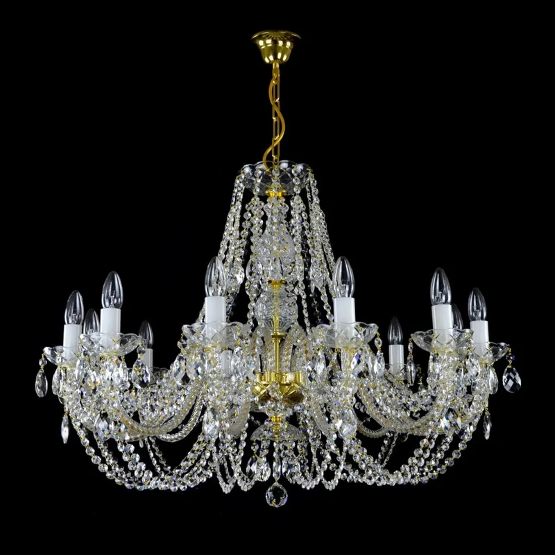 Casa Padrino Luxus Barock Kristall Kronleuchter Gold Ø 77 x H. 47 cm - Prunkvolle Messing Kronleuchter mit böhmischem Kristallglas - Barock Möbel - Edel & Prunkvoll