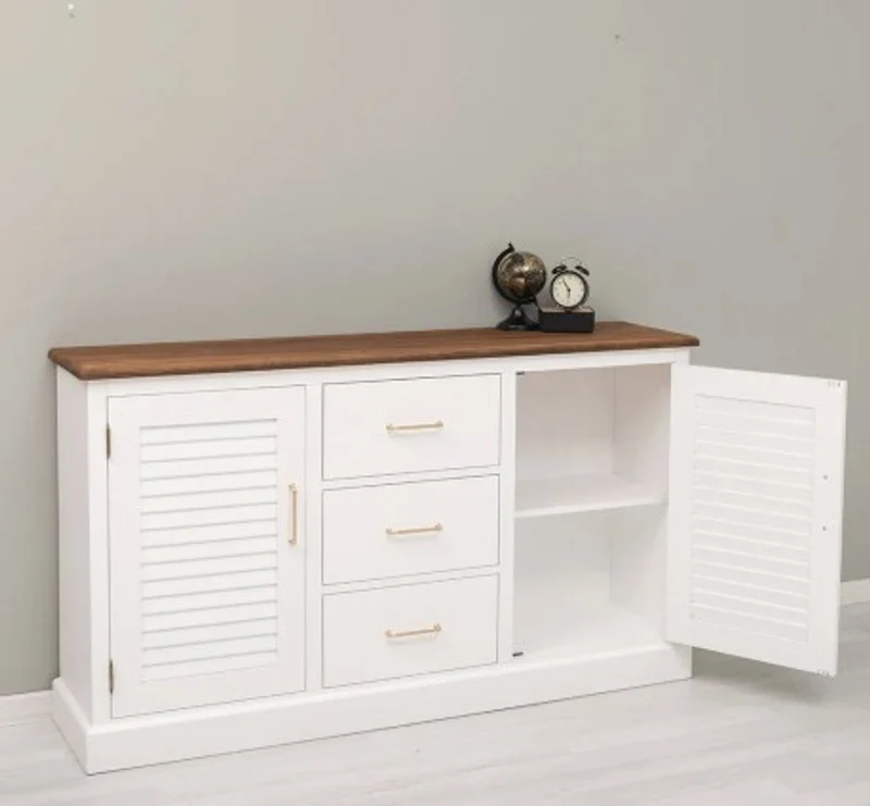 Casa Padrino Sideboard im Landhausstil mit 2 Türen, 3 Schubladen und Eichenholzplatte, 158 x 37 x 90 cm