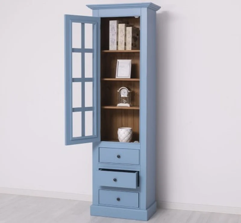 Casa Padrino Vitrine im Landhausstil mit 1 Glastür und 3 Schubladen, 66 x 40 x 210 cm