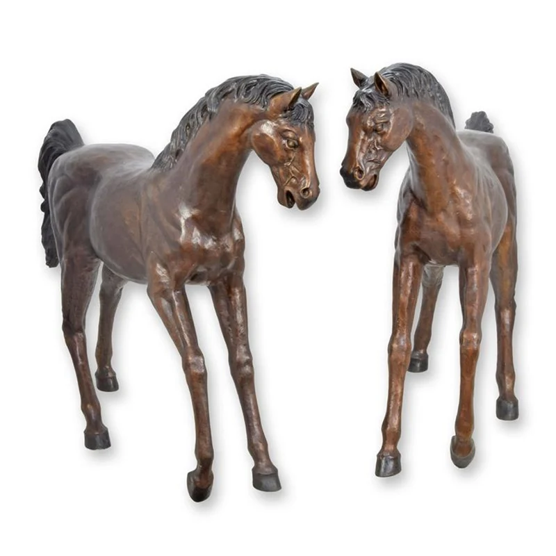 Casa Padrino Luxus Bronze Skulpturen Set Zwei Pferde Bronze / Braun 145 x H. 119 cm - Lebensgroße Bronzefiguren - Große Deko Figuren