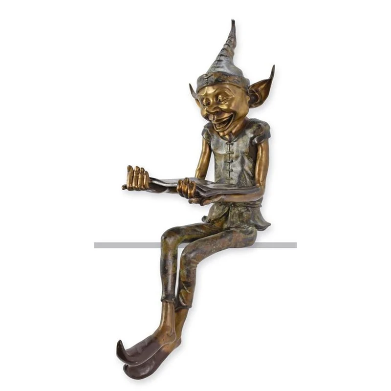 Casa Padrino Luxus Bronze Skulptur Lesender Kobold Bronze / Grün 35 x 55 x H. 110 cm - Große Bronzefigur - Deko Figur