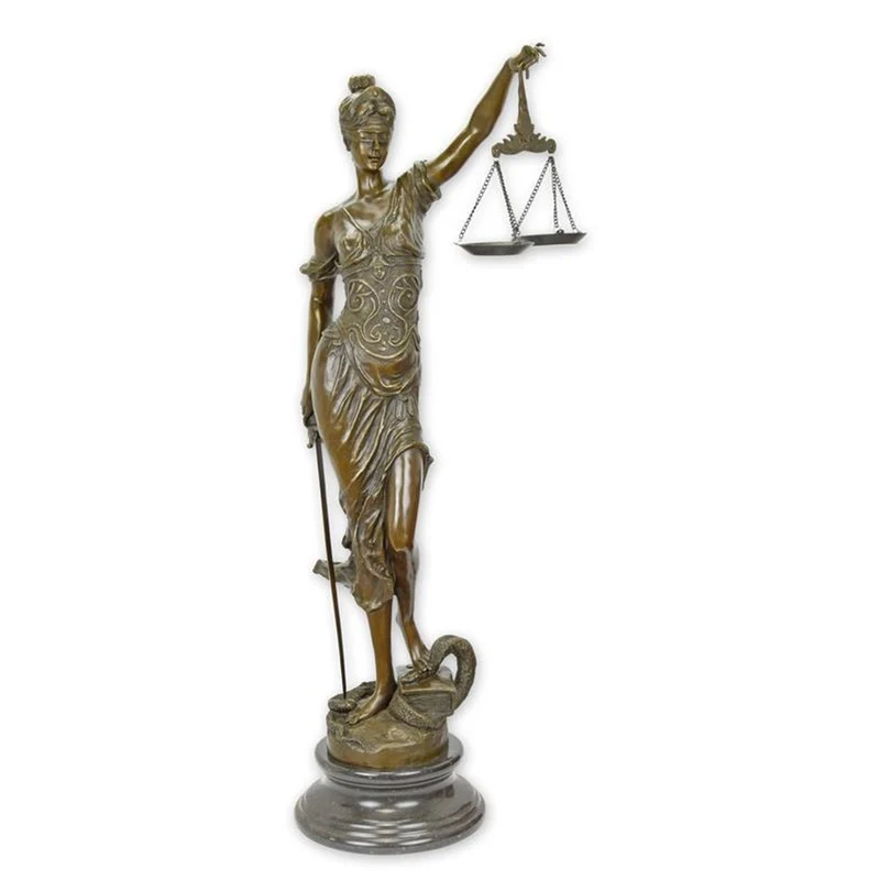 Casa Padrino Luxus Bronze Skulptur Justitia Bronze / Schwarz 27 x 37,8 x H. 98,4 cm - Bronzefigur mit Marmorsockel - Deko Figur