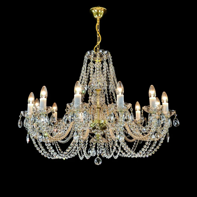 Casa Padrino Luxus Barock Kristall Kronleuchter Gold Ø 77 x H. 47 cm - Prunkvolle Messing Kronleuchter mit böhmischem Kristallglas - Barock Möbel - Edel & Prunkvoll