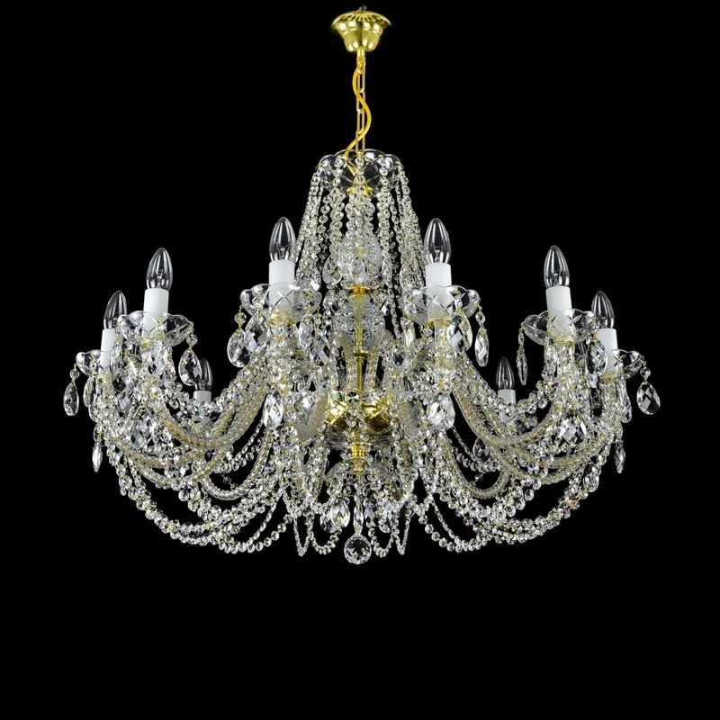 Casa Padrino Luxus Barock Kristall Kronleuchter Gold Ø 77 x H. 47 cm - Prunkvolle Messing Kronleuchter mit böhmischem Kristallglas - Barock Möbel - Edel & Prunkvoll