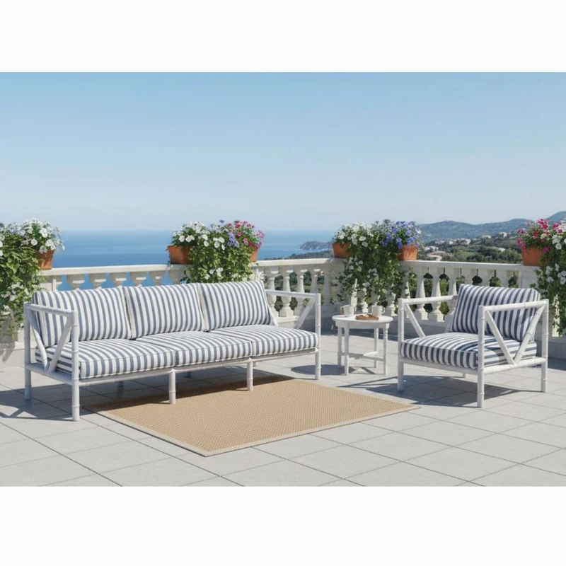 Casa Padrino Luxus Schmiedeeisen Sofa Weiß / Blau 280 cm - Hotel & Garten Sofa - Schmiedeeisen Hotel & Garten Möbel