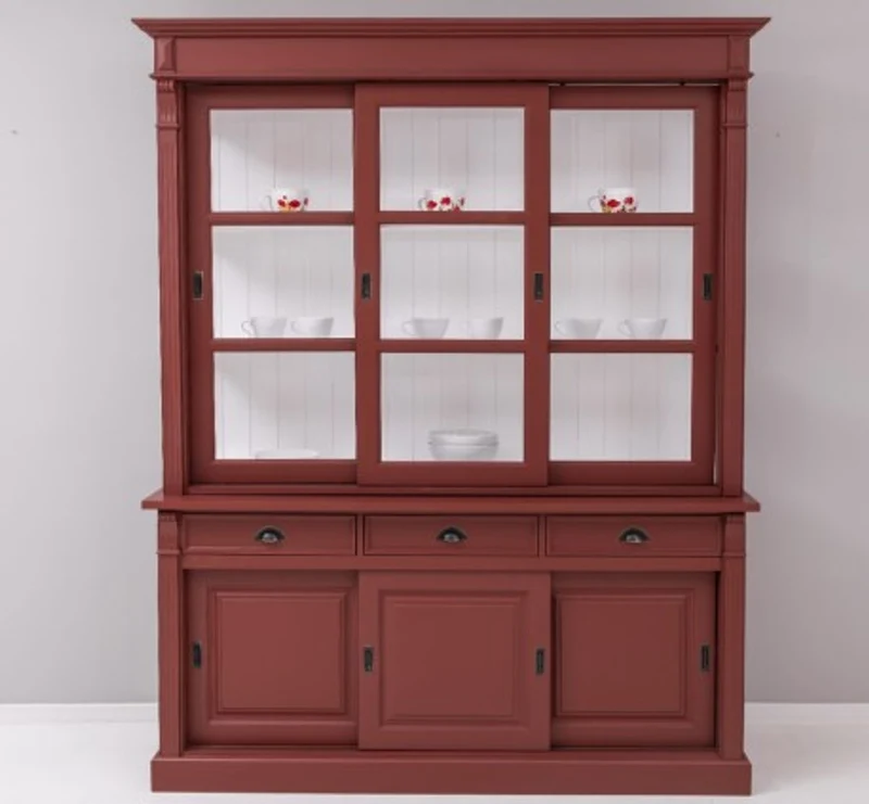 Casa Padrino Vitrine im Landhausstil mit 6 Schiebetüren, 3 Schubladen und Aufsatz, 180 x 51 x 220 cm
