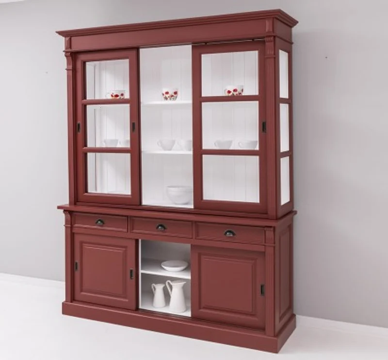Casa Padrino Vitrine im Landhausstil mit 6 Schiebetüren, 3 Schubladen und Aufsatz, 180 x 51 x 220 cm