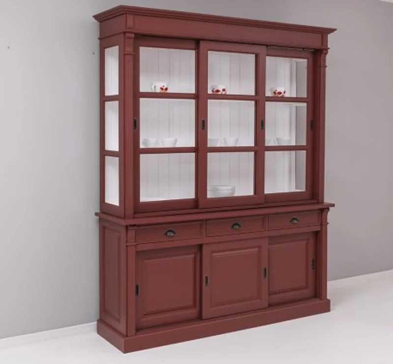 Casa Padrino Vitrine im Landhausstil mit 6 Schiebetüren, 3 Schubladen und Aufsatz, 180 x 51 x 220 cm
