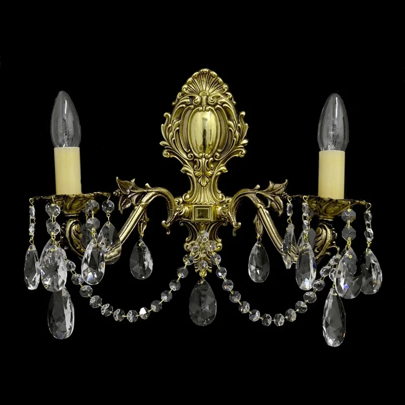 Casa Padrino Luxus Barock Kristall Wandleuchte Gold 40 x 20 x H. 37 cm - Prunkvolle Messing Wandleuchte mit böhmischem Kristallglas - Barock Möbel - Edel & Prunkvoll