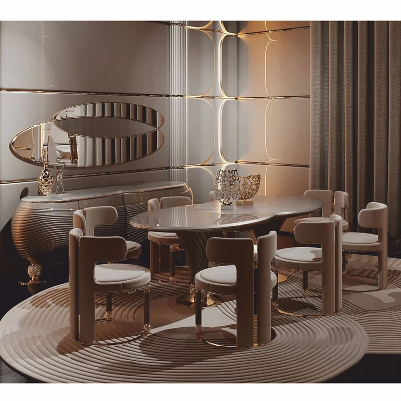 Casa Padrino Luxus Esszimmer Set Grau / Gold - 1 Luxus Esstisch & 8 Luxus Esszimmerstühle - Luxus Hotel & Esszimmer Möbel