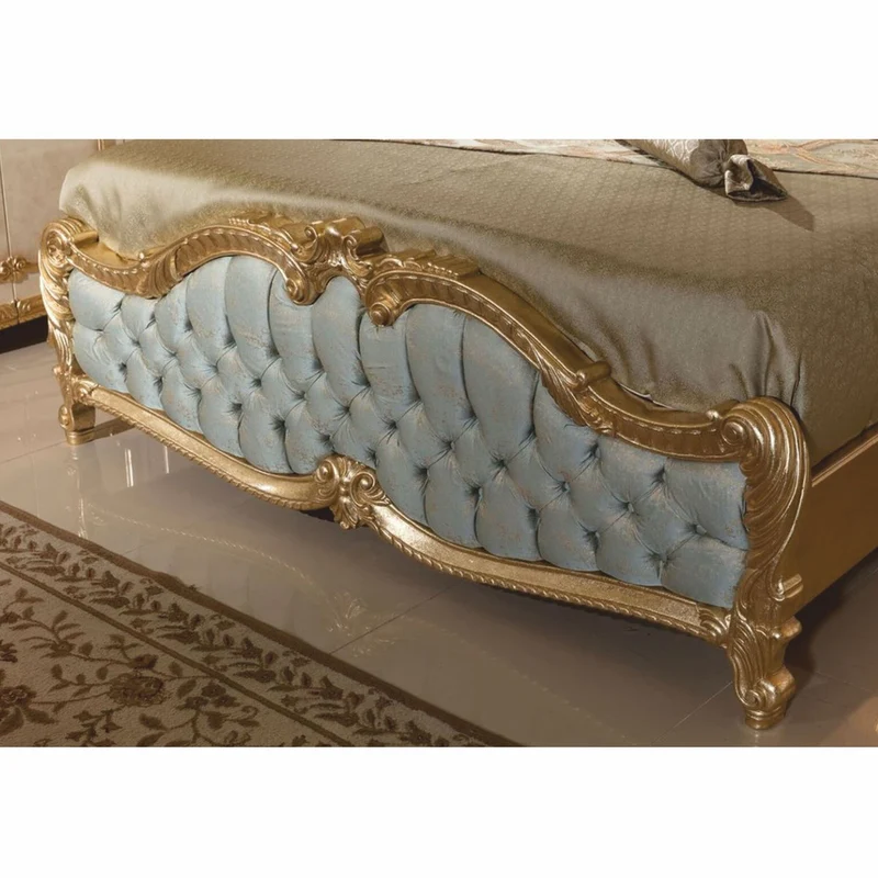 Casa Padrino Luxus Barock Doppelbett Hellblau / Gold 180 x 200 cm - Prunkvolles Barockstil Bett - Barock Schlafzimmer & Hotel Möbel
