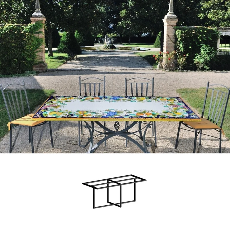 Casa Padrino Luxus Jugendstil Gartentisch Früchte und Blüten 200 × 100 cm - Rechteckiger Esstisch aus handbemaltem Lavastein - Gastronomie Möbel - Made in Italy