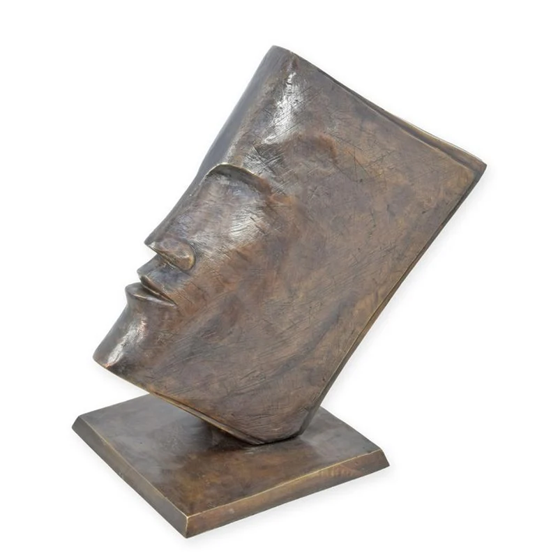 Casa Padrino Luxus Bronze Skulptur Gesicht im Buch Bronze / Gold / Braun 40 x 74 x H. 72 cm - Moderne Bronzefigur - Große Deko Figur