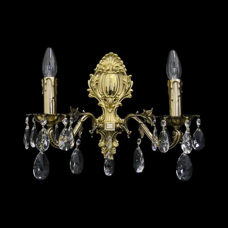 Casa Padrino Luxus Barock Kristall Wandleuchte Gold 36 x 20 x H. 32 cm - Prunkvolle Messing Wandleuchte mit böhmischem Kristallglas - Barock Möbel - Edel & Prunkvoll