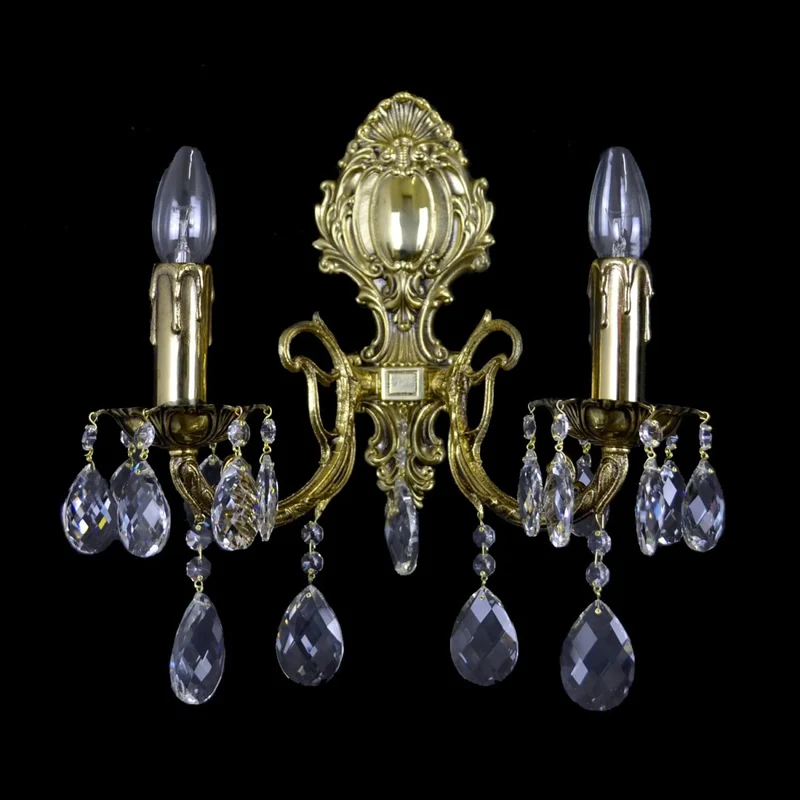 Casa Padrino Luxus Barock Kristall Wandleuchte Gold 40 x 16 x H. 40 cm - Prunkvolle Messing Wandleuchte mit böhmischem Kristallglas - Barock Möbel - Edel & Prunkvoll