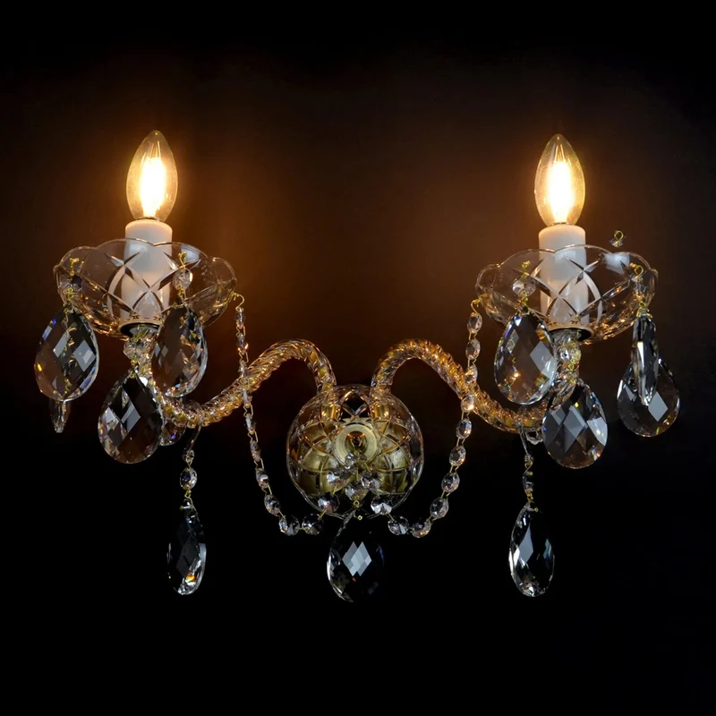 Casa Padrino Luxus Barock Kristall Wandleuchte Gold 40 x 20 x H. 24 cm - Prunkvolle Messing Wandleuchte mit böhmischem Kristallglas - Barock Möbel - Edel & Prunkvoll
