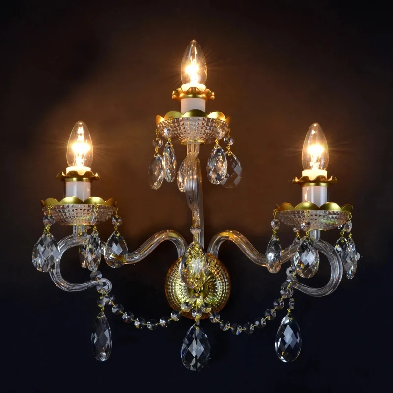 Casa Padrino Luxus Barock Kristall Wandleuchte Gold 38 x 18 x H. 36 cm - Prunkvolle Messing Wandleuchte mit böhmischem Kristallglas - Barock Möbel - Edel & Prunkvoll