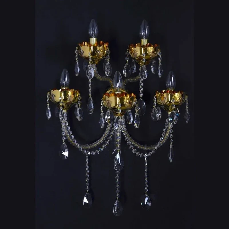 Casa Padrino Luxus Barock Kristall Wandleuchte Gold 50 x 26 x H. 65 cm - Prunkvolle Messing Wandleuchte mit böhmischem Kristallglas - Barock Möbel - Edel & Prunkvoll