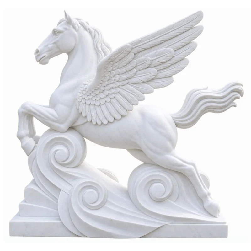 Casa Padrino Luxus Barock Garten Deko Marmor Skulptur Perd mit Flügeln Weiß H. 160 cm - Garten & Terrassen Deko Figur