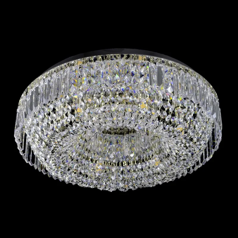Casa Padrino Luxus Kristall Deckenleuchte Silber Ø 45 x H. 14 cm - Prunkvolle Messing Deckenleuchte mit böhmischem Kristallglas - Barock Möbel - Edel & Prunkvoll