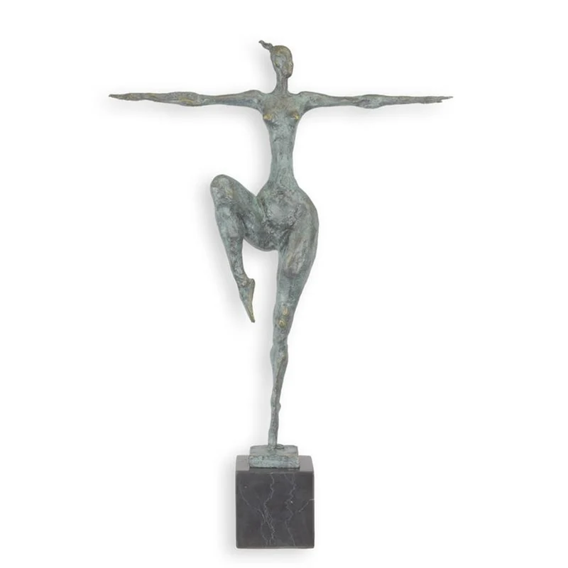 Casa Padrino Luxus Moderne Bronzefigur Tänzerin im Kreuz Grün / Schwarz 8 x 35,3 x H. 51 cm - Moderne Bronze Skulptur - Tänzerin Deko Figur - Design Deko Objekt