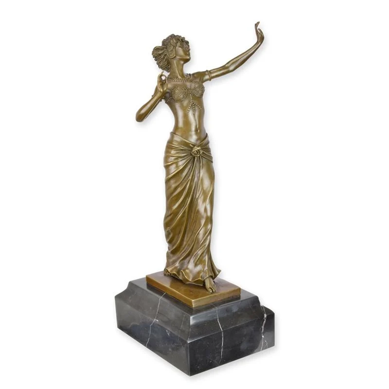 Casa Padrino Luxus Art Deco Bronzefigur Tänzerin Salome Bronze / Schwarz 16,4 x 18 x H. 36,4 cm - Bronze Skulptur mit Marmorsockel - Tänzerin Deko Figur - Jugendstil Deko