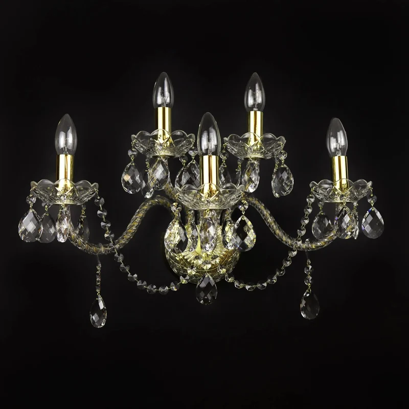 Casa Padrino Luxus Barock Kristall Wandleuchte Gold 54 x 24 x H. 35 cm - Prunkvolle Messing Wandleuchte mit böhmischem Kristallglas - Barock Möbel - Edel & Prunkvoll