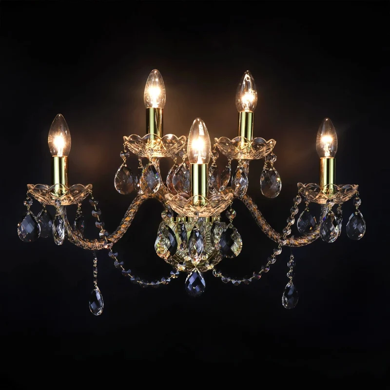 Casa Padrino Luxus Barock Kristall Wandleuchte Gold 54 x 24 x H. 35 cm - Prunkvolle Messing Wandleuchte mit böhmischem Kristallglas - Barock Möbel - Edel & Prunkvoll