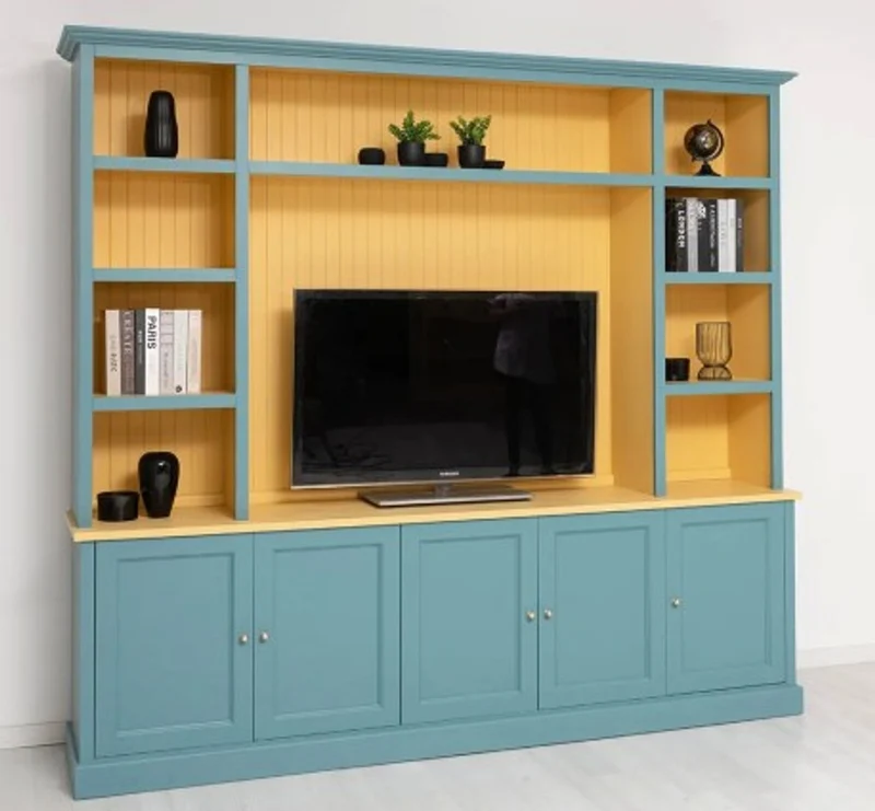 Casa Padrino TV Schrank im Landhausstil Senf mit Aufsatz, 254 x 46 x 228 cm