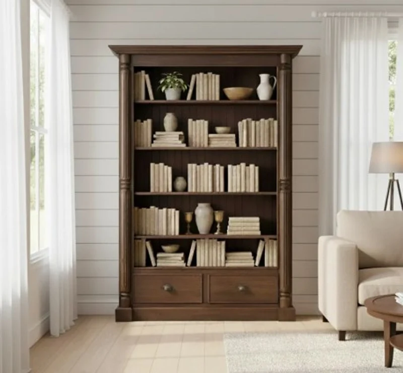 Casa Padrino Bücherregal im Landhausstil mit 2 Schubladen, 140 x 38 x 200 cm