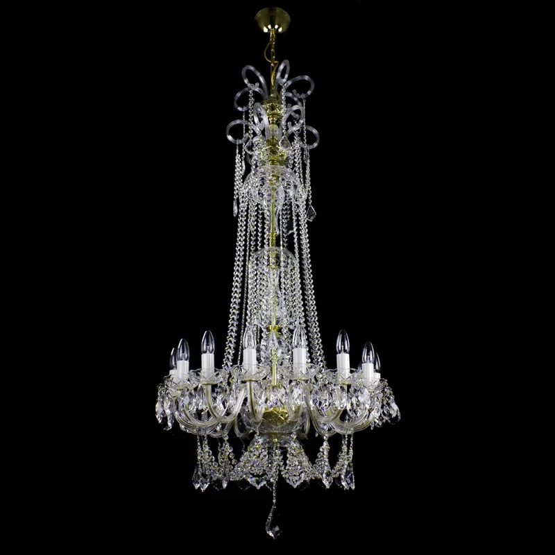 Casa Padrino Luxus Barock Kristall Kronleuchter Gold Ø 72 x H. 170 cm - Prunkvoller Messing Kronleuchter mit böhmischem Kristallglas - Barock Möbel - Edel & Prunkvoll