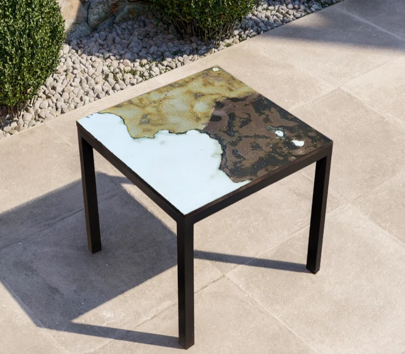 Casa Padrino Luxus Jugendstil Gartentisch Marmoriert Braun 70 × 70 cm - Quadratischer Esstisch aus handbemaltem Lavastein - Gastronomie Möbel - Made in Italy