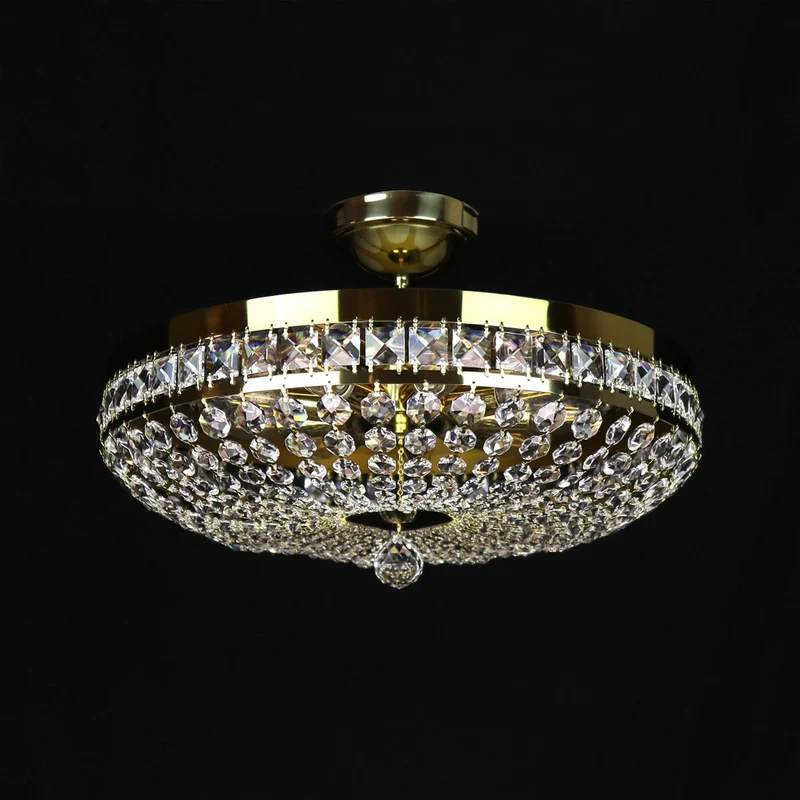 Casa Padrino Luxus Barock Kristall Deckenleuchte Gold Ø 50 x H. 18 cm - Prunkvolle Messing Deckenleuchte mit böhmischem Kristallglas - Barock Möbel - Edel & Prunkvoll