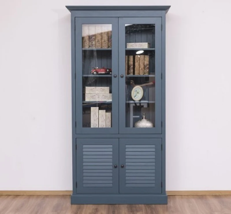Casa Padrino Vitrine im Landhausstil mit 2 Glastüren, 110 x 39 x 210 cm