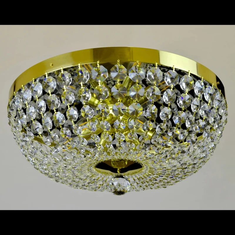 Casa Padrino Luxus Barock Kristall Deckenleuchte Gold Ø 45 x H. 18 cm - Prunkvolle Messing Deckenleuchte mit böhmischem Kristallglas - Barock Möbel - Edel & Prunkvoll