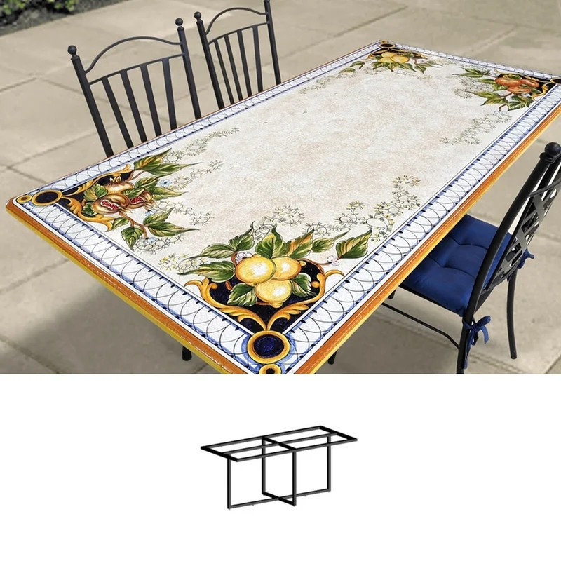 Casa Padrino Luxus Jugendstil Gartentisch Zitronenzweige 180 × 90 cm - Rechteckiger Esstisch aus handbemaltem Lavastein - Gastronomie Möbel - Made in Italy