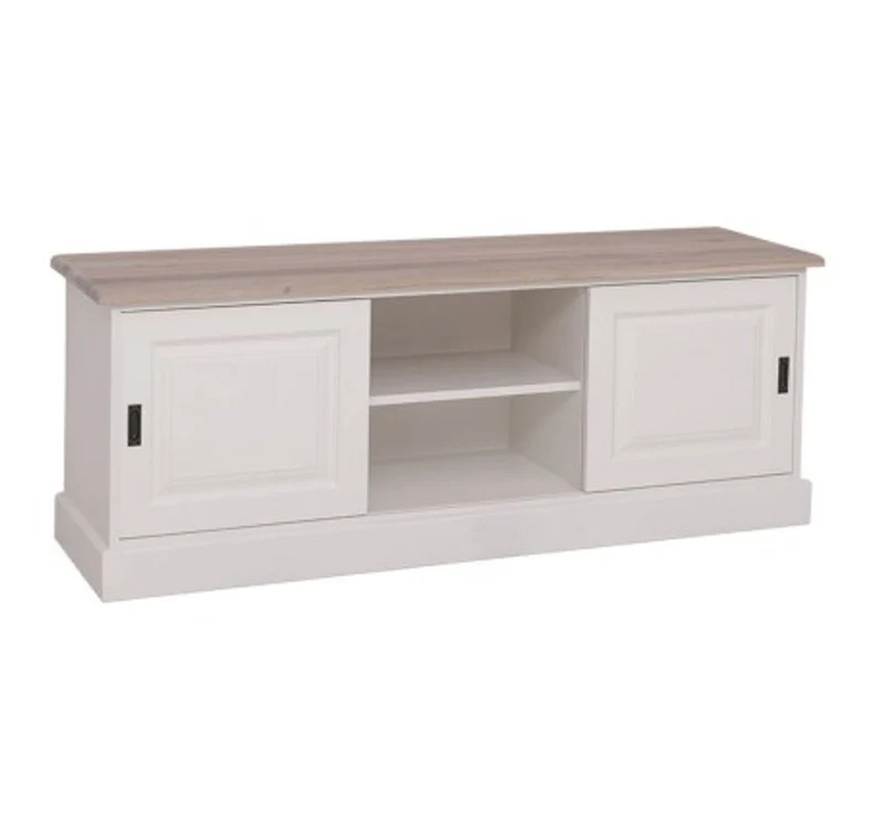 Casa Padrino TV Schrank im Landhausstil mit 2 Schiebetüren und Eichenholzplatte, 160 x 46 x 60 cm