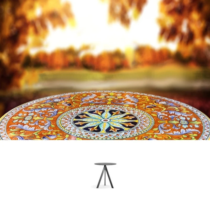 Casa Padrino Luxus Jugendstil Gartentisch Rosettenmedaillon Ø 80 cm - Runder Esstisch aus handbemaltem Lavastein - Gastronomie Möbel - Made in Italy