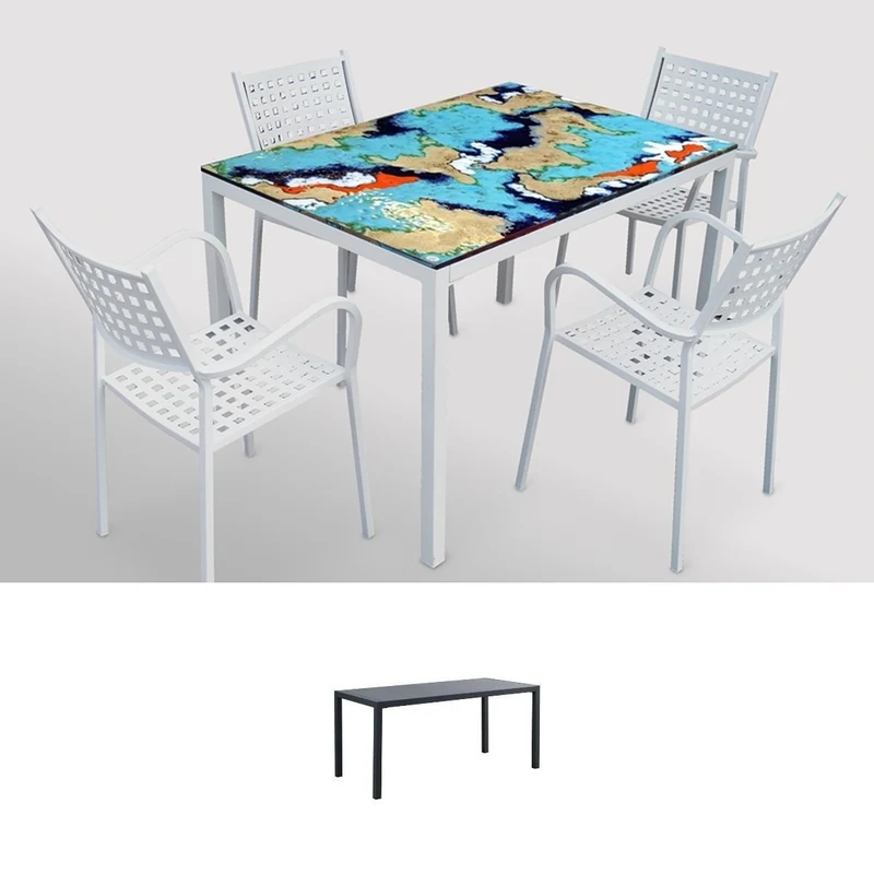 Casa Padrino Luxus Jugendstil Gartentisch Abstrakt Blau 140 × 80 cm - Rechteckiger Esstisch aus handbemaltem Lavastein - Gastronomie Möbel - Made in Italy