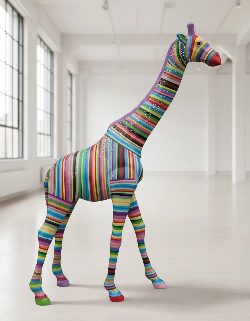 Casa Padrino Luxus Deko Skulptur Giraffe Streifen H. 230 cm - Riesige Gartenskulptur - Lebensgroße Skulptur - XXL Deko Skulptur - XXL Deko Figur