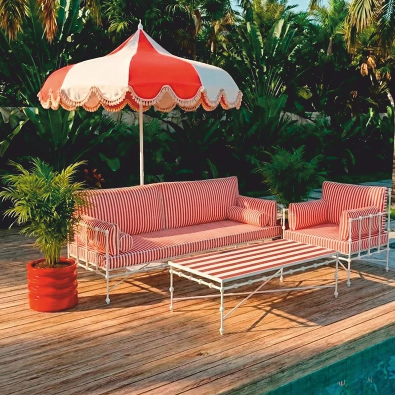 Casa Padrino Luxus Schmiedeeisen Sofa Weiß / Rot 245 cm - Handgeschmiedetes Hotel & Garten Sofa - Luxus Hotel & Garten Möbel VPP