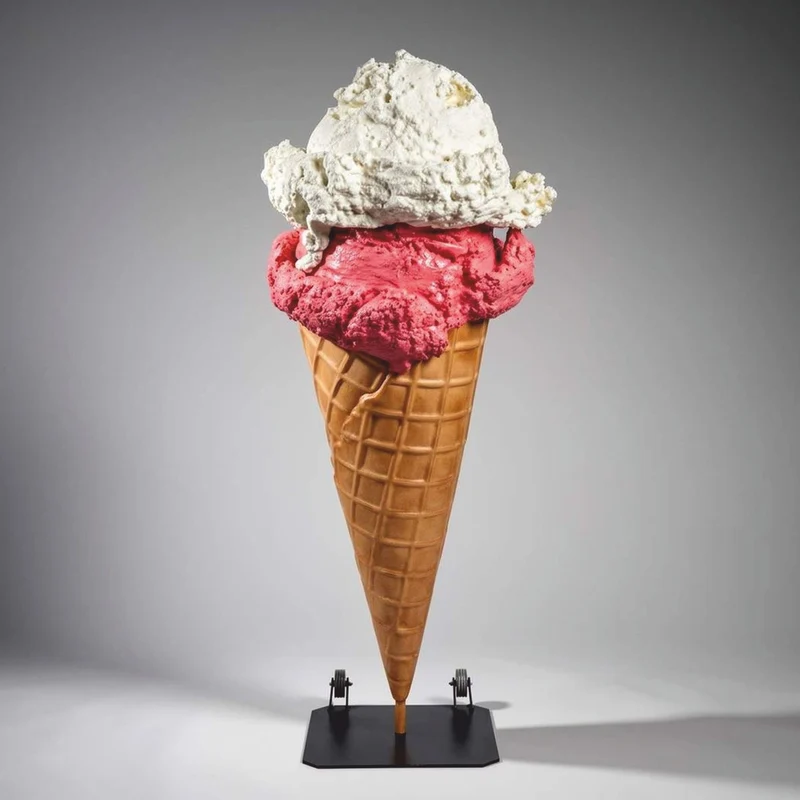 Casa Padrino XXL Deko Eis im Hörnchen mit Ständer Weiß / Pink / Braun / Schwarz H. 175 cm - Eisdielen Dekoration