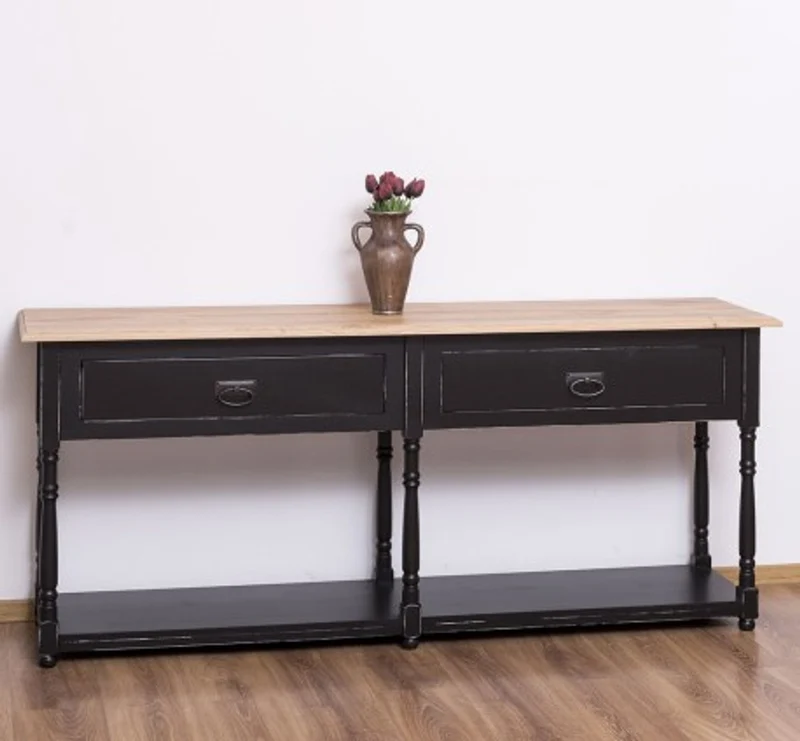 Casa Padrino Konsole im Landhausstil mit 2 Schubladen und Eichenholzplatte, 180 x 45 x 76 cm