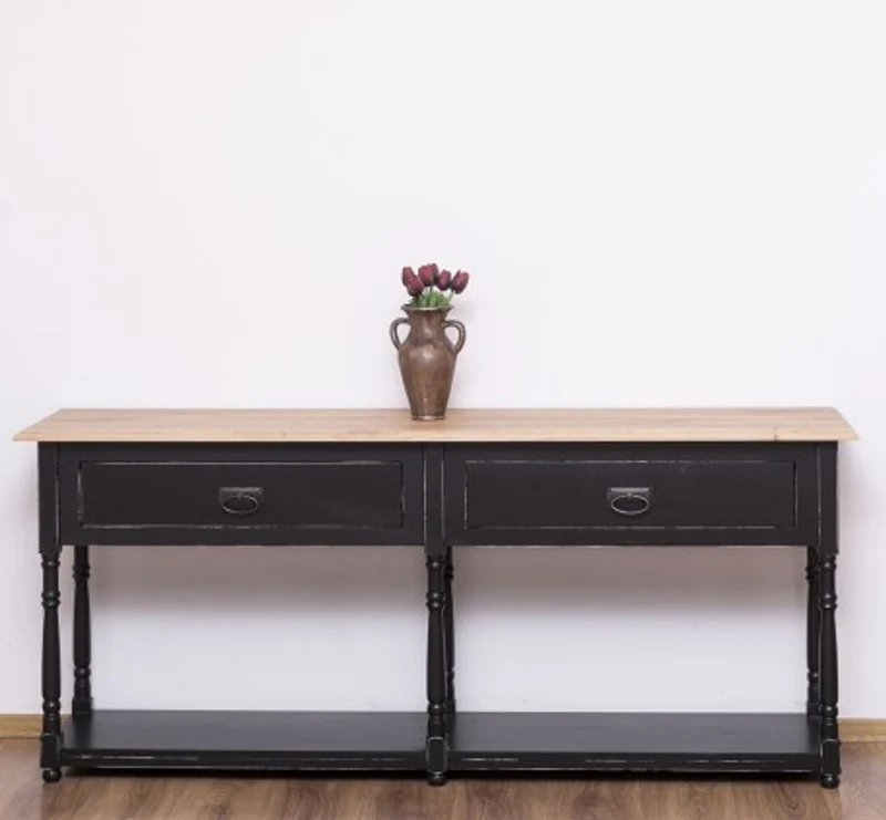 Casa Padrino Konsole im Landhausstil mit 2 Schubladen und Eichenholzplatte, 180 x 45 x 76 cm