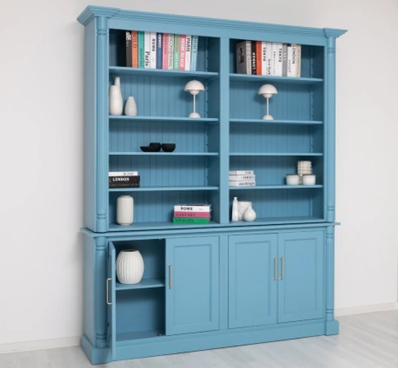 Casa Padrino Bücherregal im Landhausstil Himmelblau mit 4 Türen und Aufsatz, 204 x 42 x 240 cm
