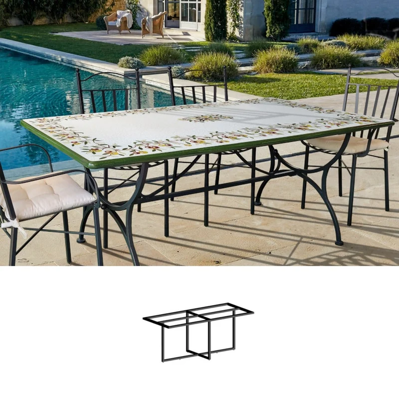 Casa Padrino Luxus Jugendstil Gartentisch Olivenzweige 200 × 100 cm - Rechteckiger Esstisch aus handbemaltem Lavastein - Gastronomie Möbel - Made in Italy