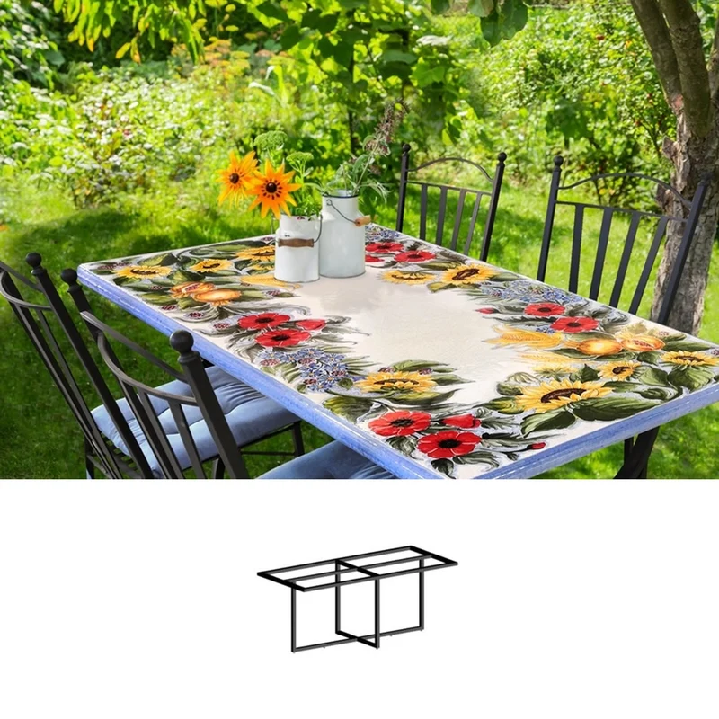 Casa Padrino Luxus Jugendstil Gartentisch Mohn und Sonnenblumen 160 × 80 cm - Rechteckiger Esstisch aus handbemaltem Lavastein - Gastronomie Möbel - Made in Italy